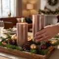 Velas de pilar de cobre de color sólido, 85 mm x 200 mm, juego de 2: larga duración, diseño metálico festivo para decoración. | Floristik24.es