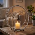 Farol portavelas metal cristal plata Ø33cm | Floristik24.es