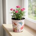 Maceta con patrón de flores de plástico, maceta de 10,5 cm, decoración de verano | Floristik24.es