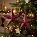 Percha decorativa con estrella brillante color burdeos, 21 cm, 2 unidades | Floristik24.es