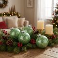 Bola de Navidad, decoración del árbol de Navidad, bola de cristal verde jaspeado H6,5cm Ø6cm vidrio real 24 piezas | Floristik24.es