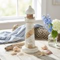 Faro de madera, decoración marítima, color blanco natural, Ø10,5 cm, H28,5 cm | Floristik24.es