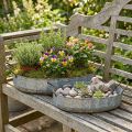 Cuenco de flores de metal con bandeja de zinc antiguo, juego de 2, L45 cm/59 cm | Floristik24.es