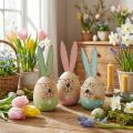 Conejito de pascua con gafas figura decorativa huevo de madera Ø5cm H13.5cm 3pcs | Floristik24.es