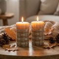 Velas de pilar marrones con patrón trenzado rústico, 110/65 mm, Safe Candle, juego de 2 | Floristik24.es