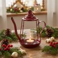 Portavelas farol de cristal jarra de metal rojo Al. 22 cm | Floristik24.es