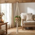 Macramé colgante estilo bohemio, Ø12 cm, alto 79 cm, color crema - Maceta colgante para decoración de pared | Floristik24.es