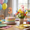 Tapones numéricos cumpleaños 3 tapones florales madera 27,5 cm 16 piezas | Floristik24.es