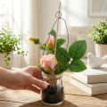 Rosa en el cristal rosa H23cm | Floristik24.es