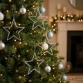 Decoración navideña colgante estrella brillo plateado 17,5 cm 9 piezas | Floristik24.es