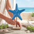Estrella de mar decorativa sobre base de madera azul natural Ø22cm H32cm | Floristik24.es