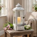 Farol decorativo vintage con cajón blanco 20×20cm H51cm | Floristik24.es