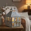 Linterna decorativa vintage casa de luz de metal blanco óxido Al.35cm | Floristik24.es
