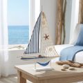 Velero de madera Decoración marinera Blanco, azul 26,5×37cm | Floristik24.es