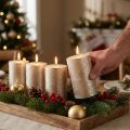 Velas de pilar metálicas platino de 70 x 100 mm (juego de 4 piezas): elegante decoración de mesa, velas premium de larga duración. | Floristik24.es