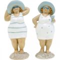 Floristik24 Figura decorativa damas en la playa, decoración de verano, figuras de baño con sombrero azul/blanco Al. 15/15,5 cm juego de 2