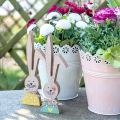 Floristik24 Decoración conejito feliz, primavera, pareja de conejitos de Pascua, decoración de madera para poner H19cm 6pcs