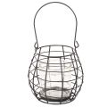 Farol de jardín con asa, negro, portavelas de cristal, Ø17cm, H15cm | Floristik24.es