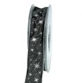 Floristik24 Cinta de regalo con borde de alambre gris con estrellas 25mm 20m