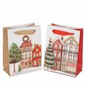 Floristik24 Bolsa de regalo navideña con casitas y árbol de Navidad, 16 cm, 2 unidades
