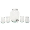 Floristik24 Dispensador de bebidas de vidrio reciclado con grifo y 4 vasos, 25,5 cm