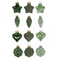 Floristik24 Mini adornos para árboles de Navidad mezcla de vidrio verde adornos navideños surtidos 4 cm 12 piezas