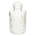 Floristik24 Mini jarrón de cristal con estampado de rombos, jarrón pequeño de mesa, botella, transparente, 9 cm, 6 piezas