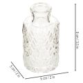 Mini jarrón de cristal con estampado de rombos, jarrón pequeño de mesa, botella, transparente, 9 cm, 6 piezas | Floristik24.es