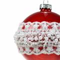 Floristik24 Bola de cristal roja con puntilla y perlas 3uds