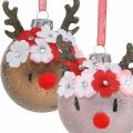 Floristik24 Bola de árbol de navidad, reno con corona de flores, decoración de adviento, decoración de árbol marrón, rosa vidrio real Ø8cm 2pcs