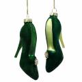 Floristik24 Zapato cristal terciopelo verde 12cm 2pcs
