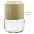 Floristik24 Jarrón de cristal con jarrón decorativo de madera para floristería seca Al. 20 cm
