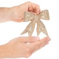 Lazo brillante, lazo decorativo, dorado con clip, 11 cm, 4 unidades | Floristik24.es