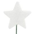 Floristik24 Estrella de purpurina sobre alambre 5cm blanco L23cm 48pcs