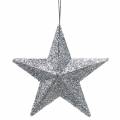 Floristik24 Decoración navideña Estrella Plata con purpurina 9,5 / 5cm 18pcs