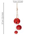 Campanas de metal rojo, juego de 3, decorativas, 14/12/8 cm | Floristik24.es