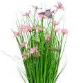 Ramo de hierba con flores y mariposas rosa 70cm
