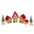 Floristik24 Conjunto de casitas decorativas de madera con tejados rojos y abetos, 12 cm, 6 piezas