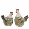 Floristik24 Figuras decorativas gallina y gallo gris, blanco, rojo 10,2cm x 7cm H12,7cm 2uds