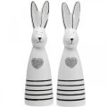 Floristik24 Conejo de cerámica blanco y negro, decoración de conejo de pascua pareja de conejos con corazón H20.5cm 2pcs
