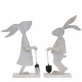 Floristik24 Conejo con herramientas de jardín madera blanca Al. 28/30,5 cm juego de 2