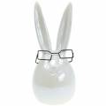 Floristik24 Conejito de Pascua con gafas de cerámica de nácar blanco Al 27cm