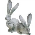 Floristik24 Conejo decorativo, figura de jardín con aspecto de cemento, shabby chic, decoración de Pascua con detalles plateados Al. 21/14 cm Juego de 2