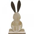 Conejito de madera con cesta, decoración primaveral, Conejo de Pascua con cesta de plantas natural, blanco Al. 48 cm
