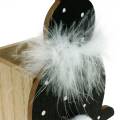 Floristik24 Maceta de conejito Boa de plumas Conejo de Pascua de madera con puntos negros y blancos