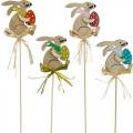 Floristik24 Conejito con huevo de Pascua en un palo, enchufe de flor de conejito de Pascua, decoración de madera de Pascua, enchufe decorativo, decoración de flores 12 piezas