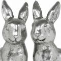 Floristik24 Deco conejo sentado Pascua decoración plata vintage H13cm 2pcs