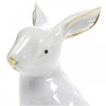 Floristik24 Conejo de cerámica blanca, decoración de Pascua con decoración dorada, decoración de primavera Al. 7,5 cm