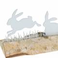Floristik24 Familia de conejos metal blanco sobre base de madera abedul 25cm H9cm