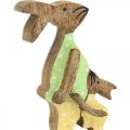 Floristik24 Conejo de Pascua con niño, decoración primaveral de madera, padre conejo, naturaleza de Pascua, verde, amarillo H22cm
